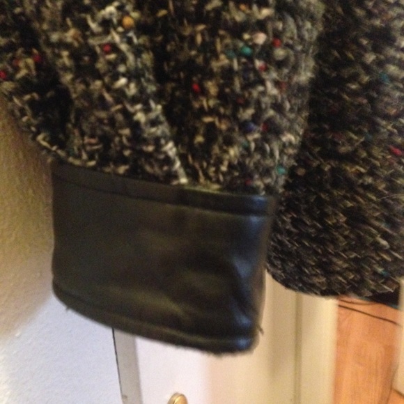 Vintage 80’s  tweed jacket genuine Leather ML - Picture 9 of 14